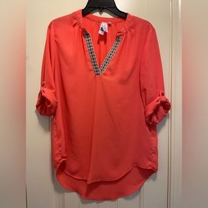 Society Girl, Juniors Large, Coral Women's Shirt